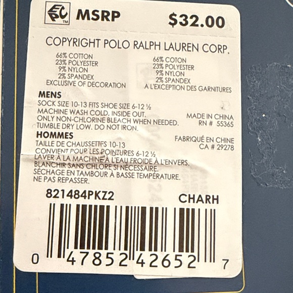 Polo by Ralph Lauren Men's Black and Gray Crew Socks - 6 Pack - Picture 3 of 3